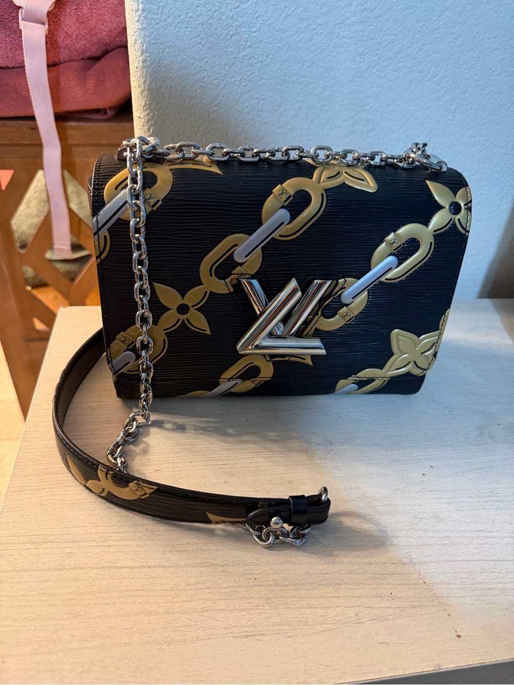 Louis Vuitton Black & Gold Monogram Chain Strap Crossbody